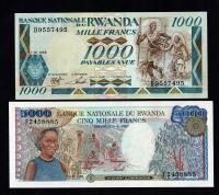 Rwanda 1000, 5000 franków 1988 P#21, 22a Banknoty KLEJNOT nieobiegowe