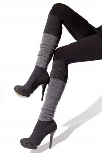 Mona getry damskie szare wzorowane ocieplacze zimowe elastyczne ciepłe