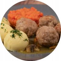 Pulpeciki wieprzowe z puree ziemniaczanym i marchewką (2 porcje)