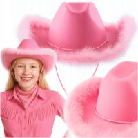 КОВБОЙСКАЯ ШЛЯПА РОЗОВЫЙ РОЗОВЫЙ ПЕРЬЯМИ ПАСТУШКА 80-Е 90-Е МАСКИРОВКА
