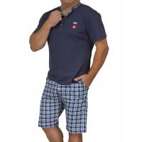 PIŻAMA MĘSKA bawełniana dekolt zapinany na 3 guziki szorty z kieszeniami