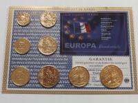 Francja 2001 kompletny Set monet obiegowych Euro , złocone 24 k , 8 x UNC
