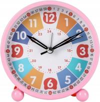 Zegar dziecięcy nietykający, z podświetleniem i budzikiem, różowy