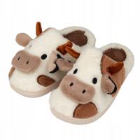 KAPCIE damskie Ciepłe PLUSZOWE CIAPY OCIEPLANE KROWA KRÓWKA