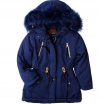 Зимняя куртка, парка для девочек, теплая темно-синяя меховая куртка