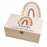 PAMIĄTKA CHRZTU ŚWIĘTEGO PUDEŁKO CHRZEST ROCZEK METRYCZKA Tęcza Boho Imię