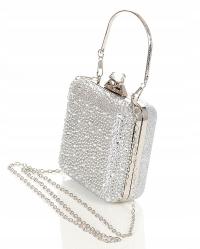 Srebrna zgrabna błyszcząca Kopertówka PUZDERKO na złotym łańcuszku + rączka