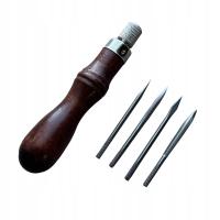 Szydło z 4 wymiennymi igłami, kaletnicze, do skór naturalnych