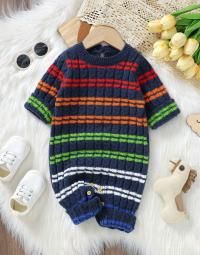 GRANATOWE RAMPERSY DZIANINOWE WZÓR KOLOROWE PASKI GUZIKI SHEIN 50