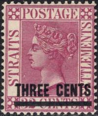 kol.bryt.Straits Settlements QV 3 c.czysty *