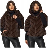 Женская зимняя куртка из плотного меха с капюшоном и карманами коричневая