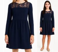 Элегантное темно-синее кружевное школьное платье NS104