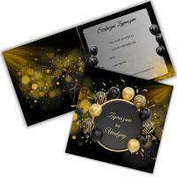 Приглашения на день рождения 20 30 40 50 60 70 конверт черные золотые воздушные шары
