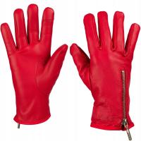 Rękawiczki skórzane damskie z futerkiem NA EKRAN dotyk czerwone BELTIMORE