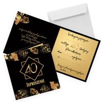 Приглашения на 40-й день рождения золотые листья черный элегантный конверт Z11_19
