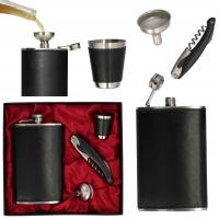 Zestaw piersiówka czarna Livello etui kieliszek korkociąg lejek 250ml stal