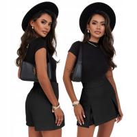 МОДНАЯ ЮБКА-ШОРТЫ С ВЫСОКОЙ ТАЛИЕЙ - ЧЕРНЫЙ