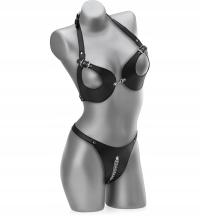 КОЖАНЫЙ БЮСТГАЛЬТЕР СТРИНГИ С ОТКРЫТЫМ БЮСТОМ