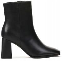 9082 CZARNE DAMSKIE BOTKI NA OBCASIE SŁUPKU SKÓRZANE ZAMEK