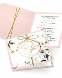 Zaproszenie na chrzest personalizowane z kopertą Cherub Daisies Pink