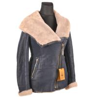 Damska kurtka kożuch naturalny TIZ granatowy ciepły kaptur premium 38 /M