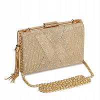 WIZYTOWA TOREBKA DAMSKA PUZDERKO WIECZOROWA KOPERTÓWKA Z ŁAŃCUSZKIEM ZŁOTA