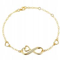 Bransoletka pozłacana nieskończoność serce stal szlachetna 316L 17,5 cm