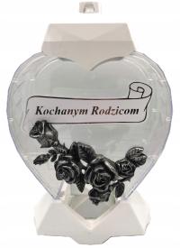 PIĘKNY DUŻY znicz SERCE KOCHANYM RODZICOM SREBRNY BIAŁY RÓŻE WKŁAD