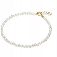 Złoty naszyjnik z białych perełek klasyczny pozłacany wzór kuleczki 4mm