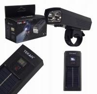 LAMPKA ROWEROWA PRZEDNIA SOLARNA MOCNA AKUMULATOR LED 3 TRYBY USB-C