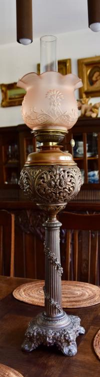 Керосиновая лампа большая латунная Бельгия оригинал рубеж девятнадцатого / двадцатого века 90 см