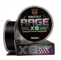 8 splotowa plecionka wędkarska GRIZZLY RAGE czarna mocna 0,16mm 150m 22,4kg