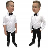 ELEGANCKI GARNITUR CHŁOPIĘCY GALOWY KOSZULA SPODNIE MUCHA PASEK