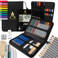PROFESJONALNY ZESTAW DO SZKICOWANIA KOLOROWANIA OŁÓWKI KREDKI PASTELE 75w1