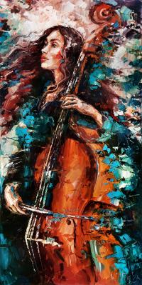 - muzyczne poświecenie - obraz olejny- 100x50 cm - K. Róż-Pasek