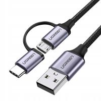 UGREEN KABEL 2w1 USB NA MICRO USB I TYP-C 1M 2,4A