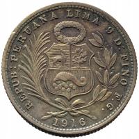 44747. Peru - 1/5 sola - 1916r. - Ag