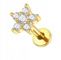 Злотый лабрет серьги с кристаллами спираль козелка Lobe цветок 1,2 / 6 мм