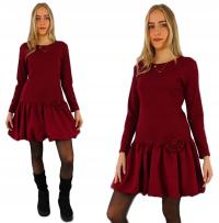WIZYTOWA BORDOWA SUKIENKA BOMBKA Z RÓŻĄ 146