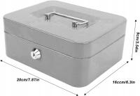 METALOWA KASETKA PUDEŁKO SKARBONKA NA PIENIĄDZE Z RĄCZKĄ SZARA