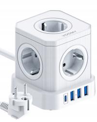 Белый Блок питания Voomy PowerCube S6 с одним USB-C и тремя USB-A