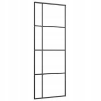 Drzwi przesuwne, matowe szkło ESG, aluminium, 76x205 cm, czarne