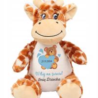 ŻYRAFA PRZYTULANKA Dla Dziecka Personalizowane DLA NOWORODKA Niebieskie Wz