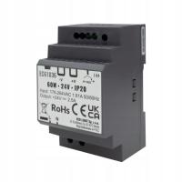 ZASILACZ NA SZYNĘ DIN 60W 24V TRANSFORMATOR DO DOMOFONÓW TAŚM LED IP20