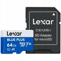 Karta pamięci Lexar microSDXC Blue Plus 64GB (R100) + adapter SD