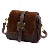 Skórzana zamszowa torebka damska listonoszka Vera Pelle brąz czekolada