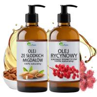Olej ze słodkich migdałów 500ml i Olej rycynowy 500ml zestaw z pompkami
