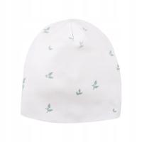 Czapeczka Eevi rozm. 50 bawełna biała w listki zielone POLSKA