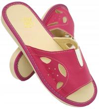 Kapcie damskie różowe skóra ekologiczna wysokie