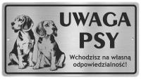 Tabliczka UWAGA PSY - BEAGLE - grawer laserowy - STAL NIERDZEWNA